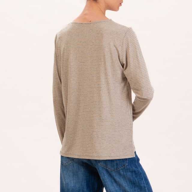 Zeroassoluto-T-shirt a righe in jersey - grigio melange/beige