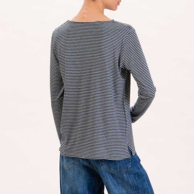 Zeroassoluto-T-shirt a righe in jersey - grigio melange/blu