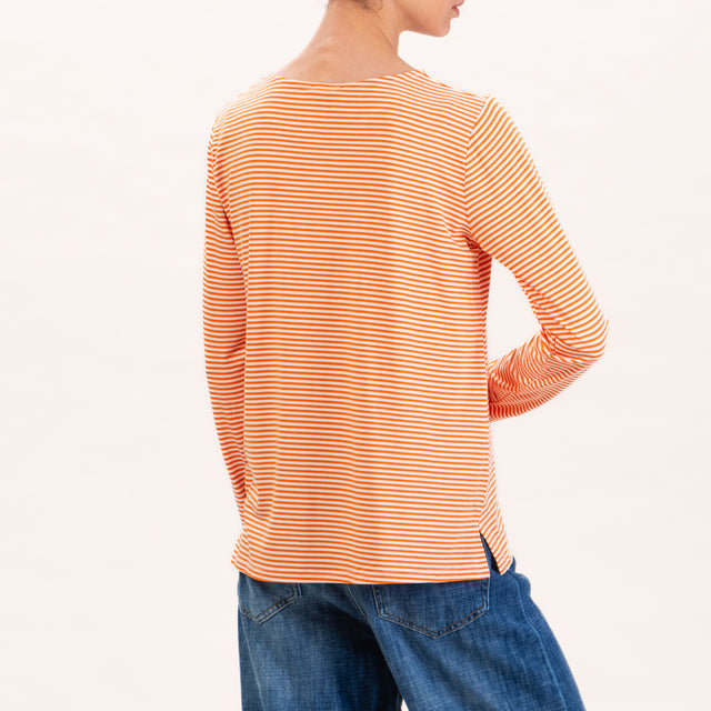 Zeroassoluto-T-shirt a righe in jersey - latte/arancio