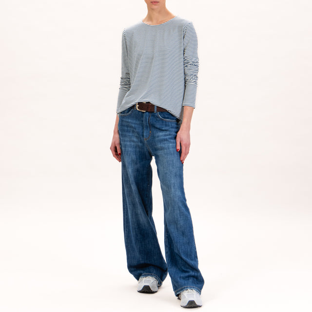 Zeroassoluto-T-shirt a righe in jersey - latte/jeans