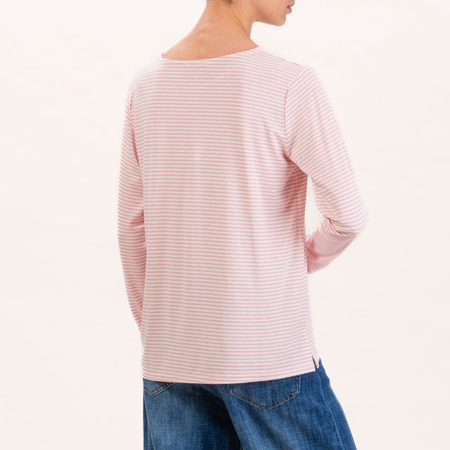 Zeroassoluto-T-shirt a righe in jersey - latte/rosa