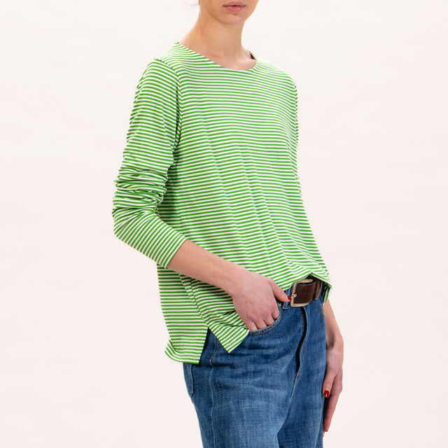Zeroassoluto-T-shirt a righe in jersey - latte/verde