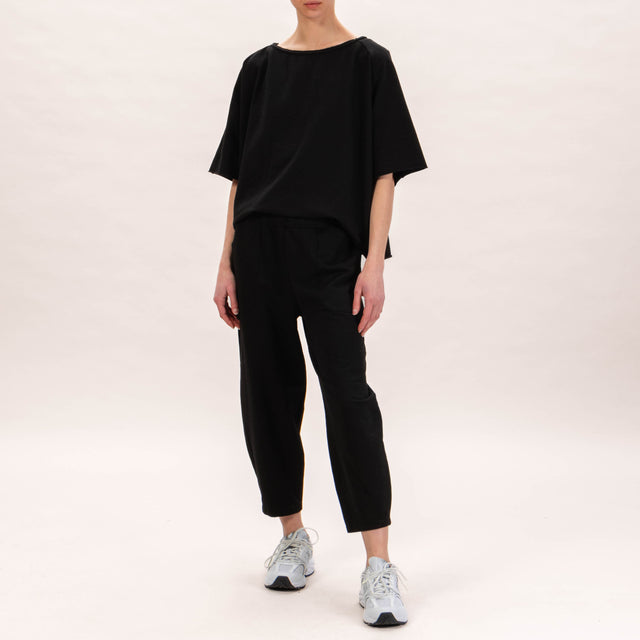 Zeroassoluto-Pantalone felpa leggera con elastico - nero