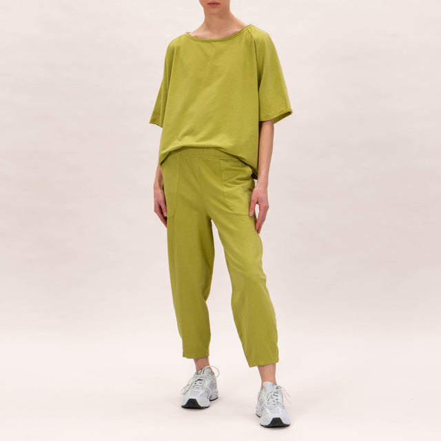 Zeroassoluto-Pantalone felpa leggera con elastico - oliva