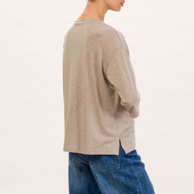 Zeroassoluto-T-shirt righe in jersey manica 3/4 - grigio melange/beige