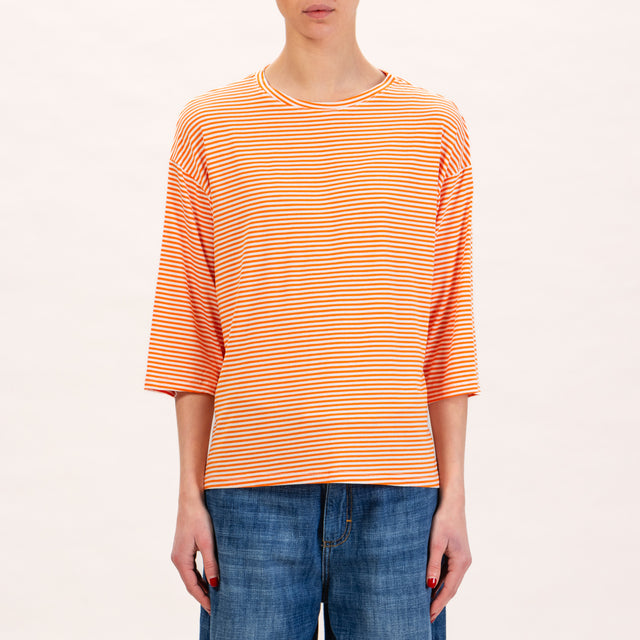Zeroassoluto-T-shirt righe in jersey manica 3/4 - latte/arancio