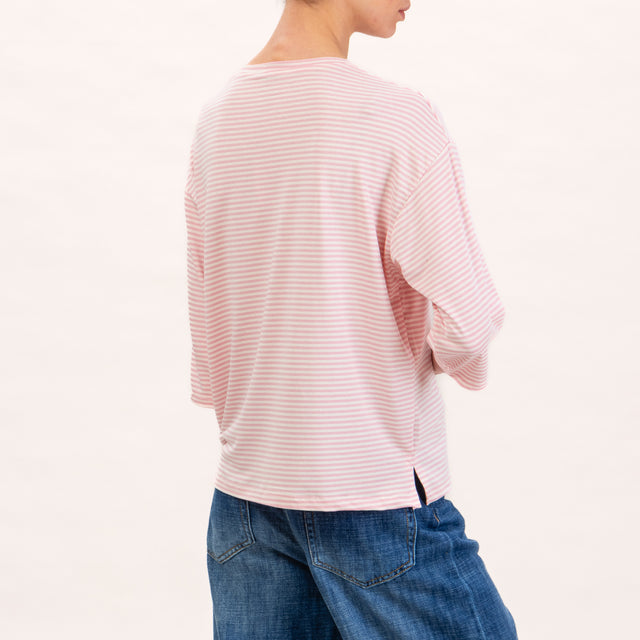 Zeroassoluto-T-shirt righe in jersey manica 3/4 - latte/rosa