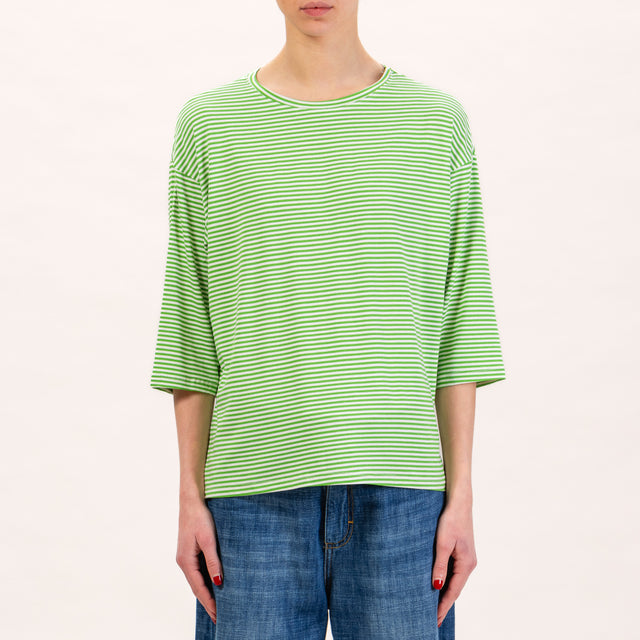 Zeroassoluto-T-shirt righe in jersey manica 3/4 - latte/verde