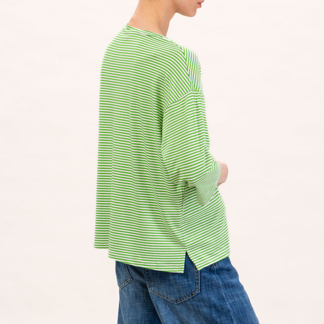 Zeroassoluto-T-shirt righe in jersey manica 3/4 - latte/verde