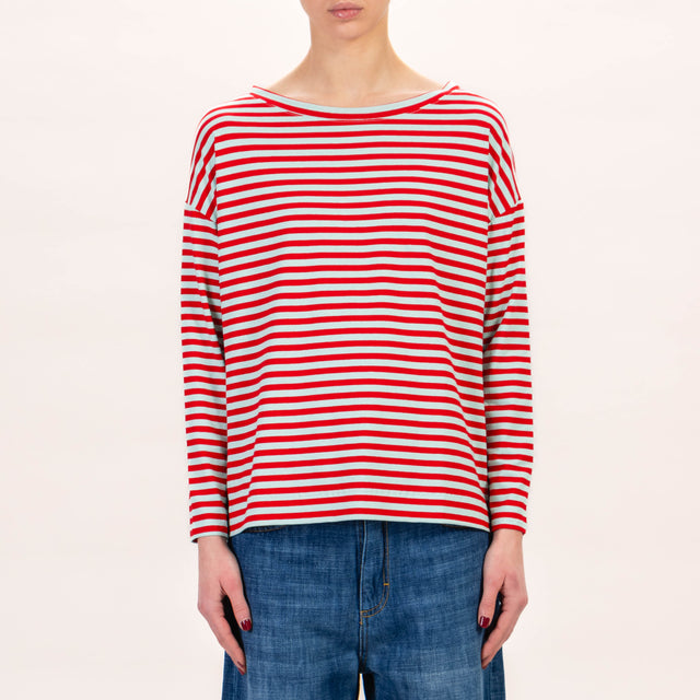 Zeroassoluto- T-shirt jersey scatola a righe - rosso/acqua