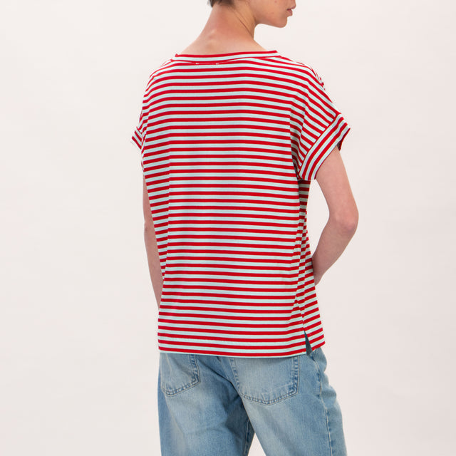 Zeroassoluto-T-shirt jersey scatola a righe - rosso/acqua