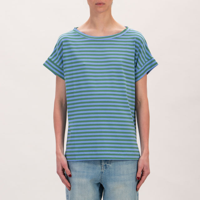 Zeroassoluto-T-shirt jersey scatola a righe - verde/lavanda