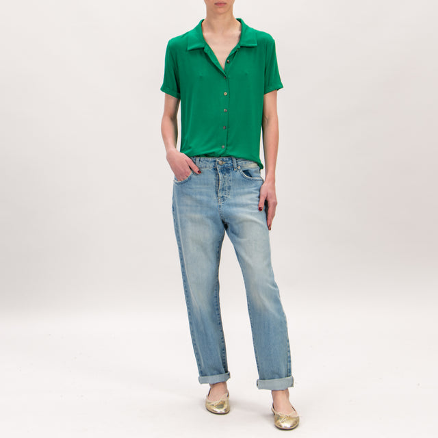 Zeroassoluto-Camicia CARLY mezza manica in jersey - verde emerald