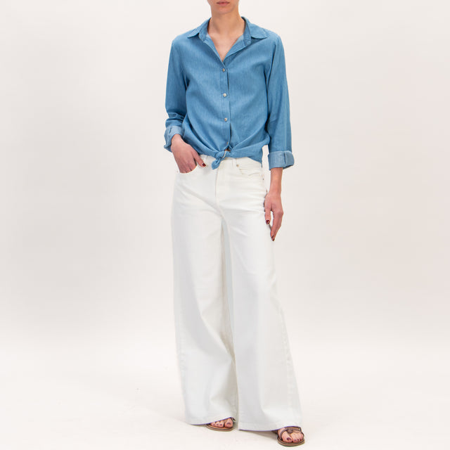 Zeroassoluto-Camicia CLEA chambray cotone leggero regular fit - denim chiaro