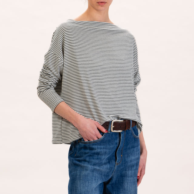 Zeroassoluto-T-shirt CLOE righe in jersey - righe fine latte/grigio melange