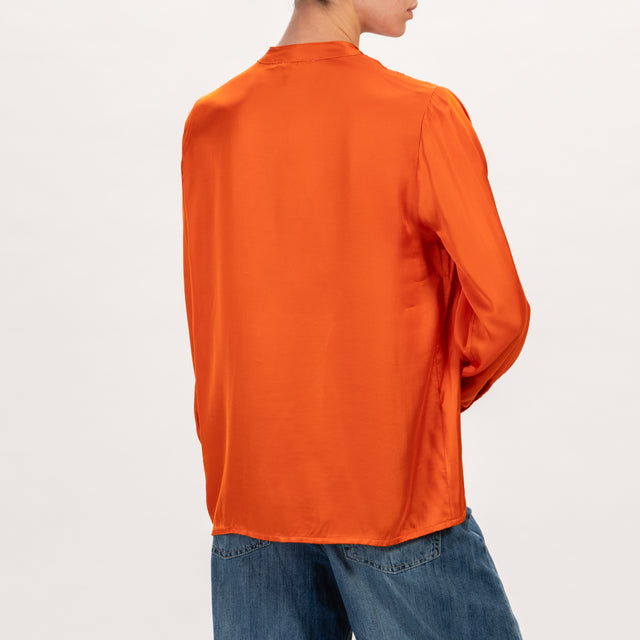 Zeroassoluto-Camicia LEA collo coreana in satin - orange