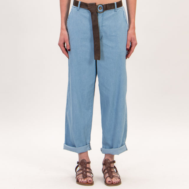 Zeroassoluto-Pantalone LORY chambray leggero elasticizzato baggy - denim chiaro