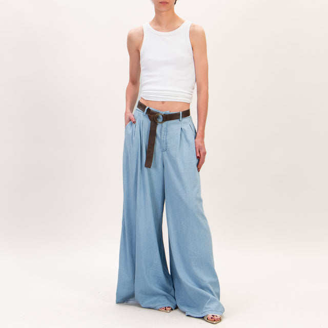 Zeroassoluto-Pantalone LOY chambray leggero elasticizzato wide leg - denim chiaro