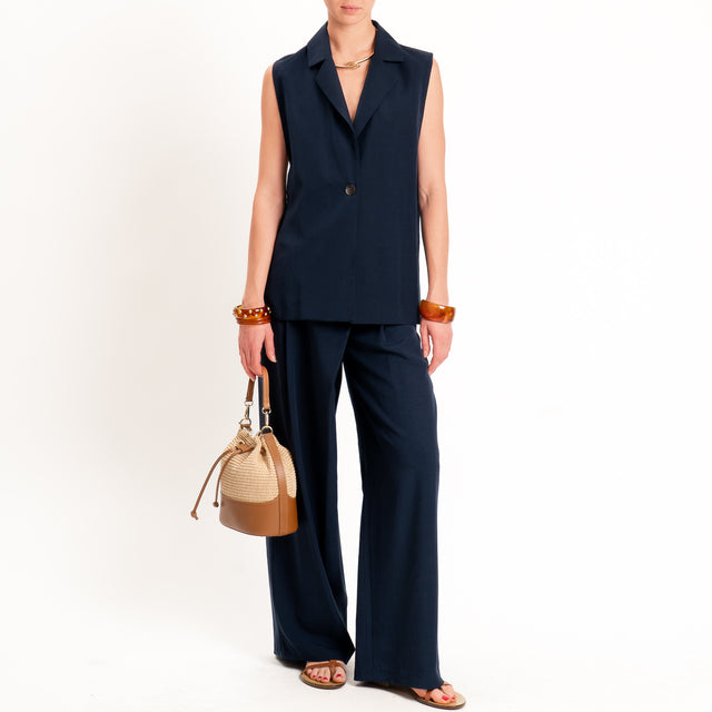 Zeroassoluto-Pantalone wide leg con pinces tencel fibra naturale - blu