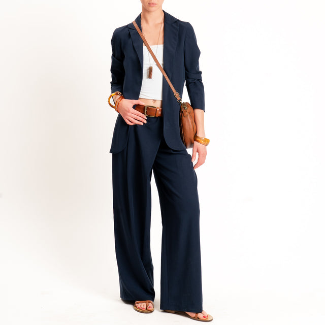 Zeroassoluto-Pantalone wide leg con pinces tencel fibra naturale - blu