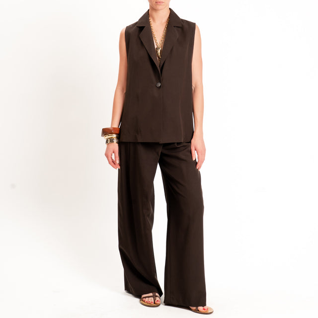 Zeroassoluto-Gilet spacchi laterali tencel fibra naturale - choco