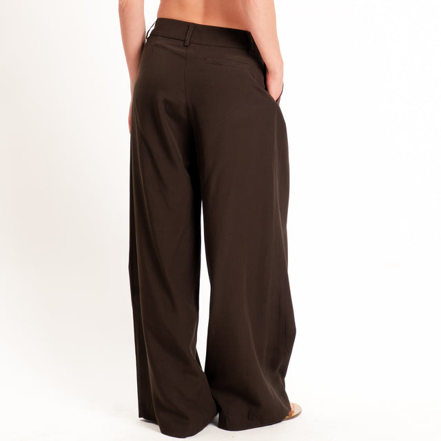 Zeroassoluto-Pantalone wide leg con pinces tencel fibra naturale - choco