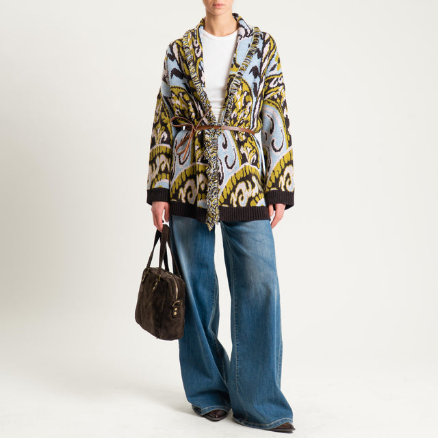 Philia Loft-Cardigan jaquard con cintura - olio/cielo/moro