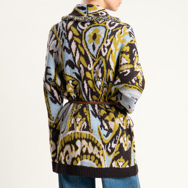 Philia Loft-Cardigan jaquard con cintura - olio/cielo/moro