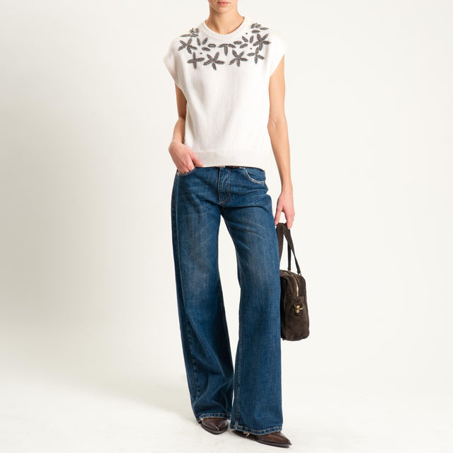 Philia Loft-Maglia smanicato misto cashmere - panna
