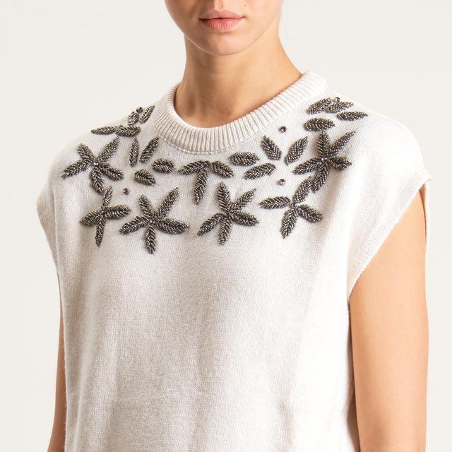 Philia Loft-Maglia smanicata misto cashmere - panna