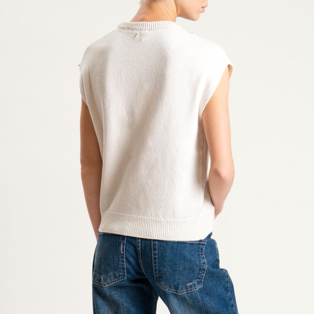 Philia Loft-Maglia smanicata misto cashmere - panna