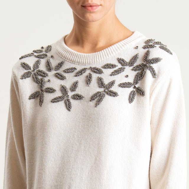 Philia Loft-Maglia girocollo con applicazioni - panna