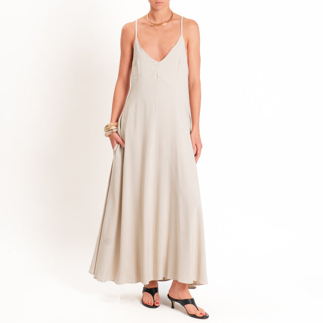 Philia loft-Abito misto lino doppio scollo v - sabbia