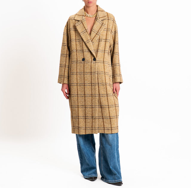 Philia loft-Cappotto check doppio petto - olio/moro