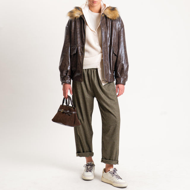 Philia Loft-Bomber in similpelle con ecopelliccia - moro
