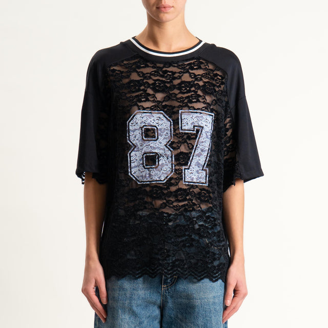 Philia Loft-T-shirt n87 con pizzo - nero
