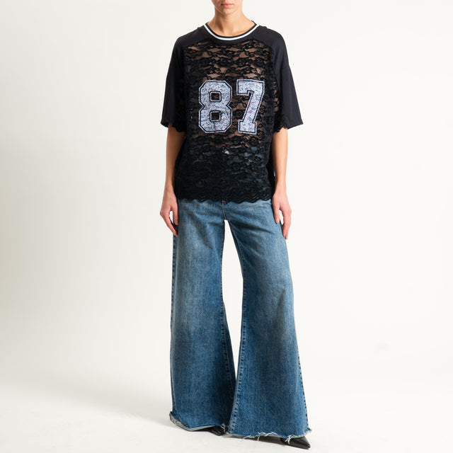 Philia Loft-T-shirt n87 con pizzo - nero