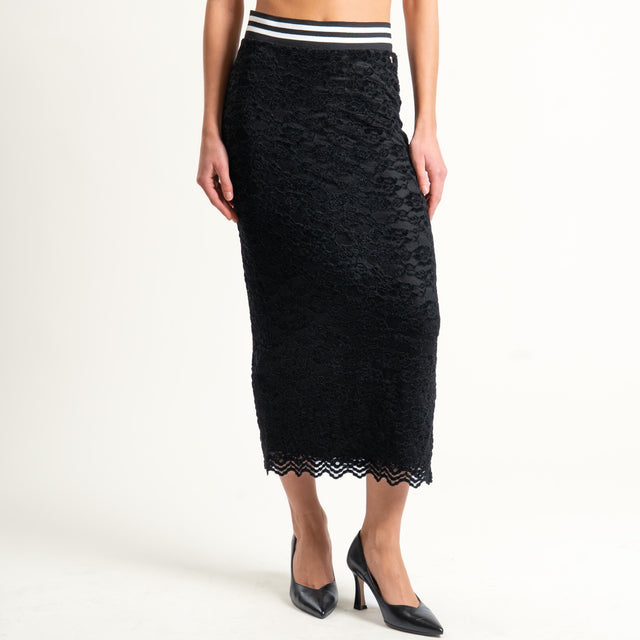 Philia Loft-Gonna pizzo elastico vita - nero