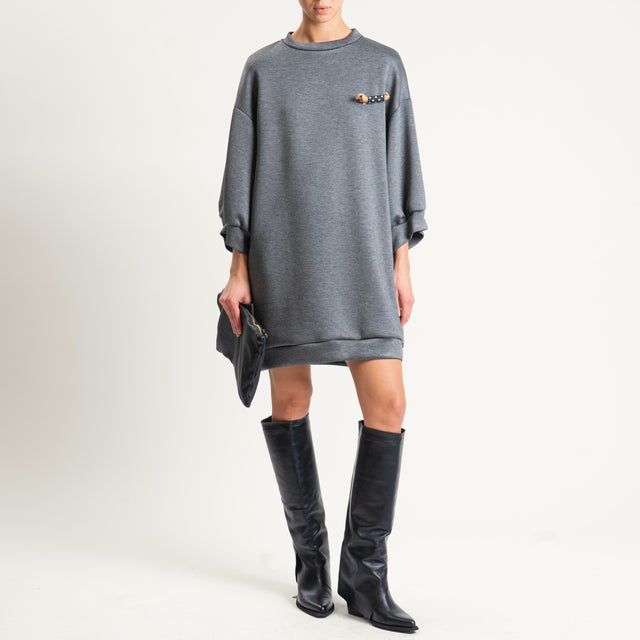Philia Loft-Abito neoprene con spilla - antracite