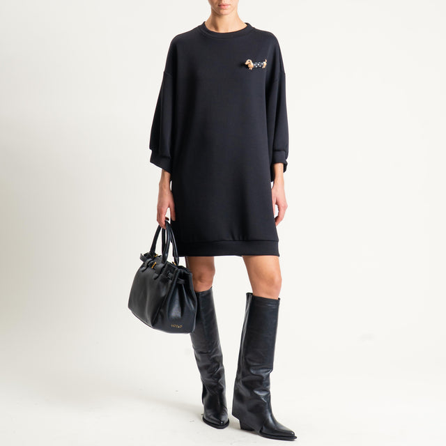 Philia Loft-Abito neoprene con spilla - nero