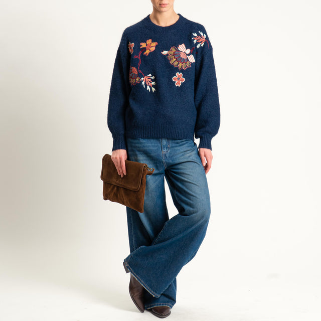Philia Loft-Maglia fantasia floreale misto lana - blu