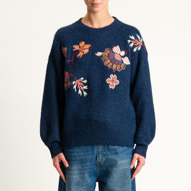 Philia Loft-Maglia fantasia floreale misto lana - blu