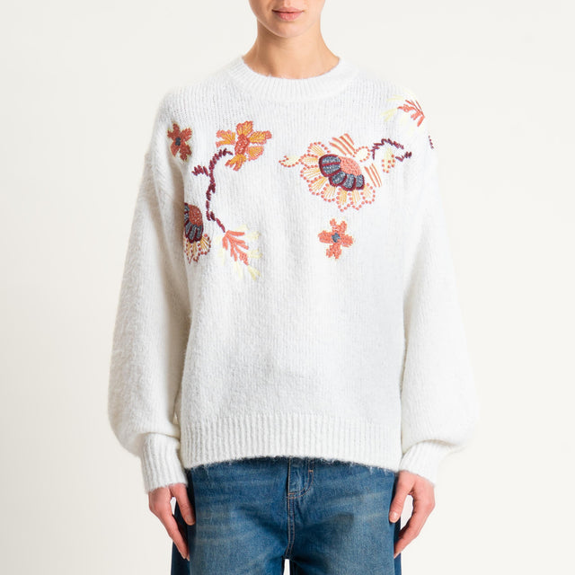 Philia Loft-Maglia fantasia floreale misto lana - latte