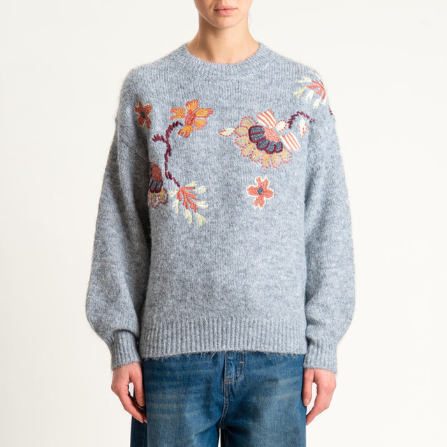 Philia Loft-Maglia fantasia floreale misto lana - grigio