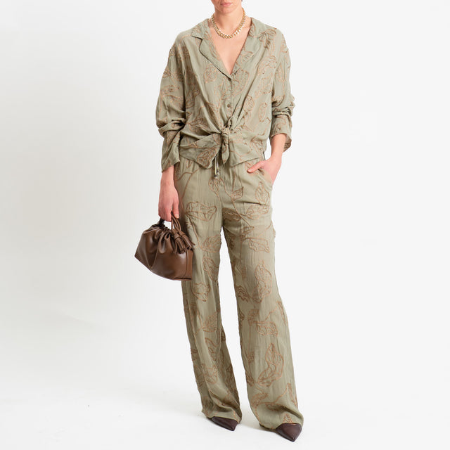 Philia Loft-Pantalone ricamato filo lurex - salvia