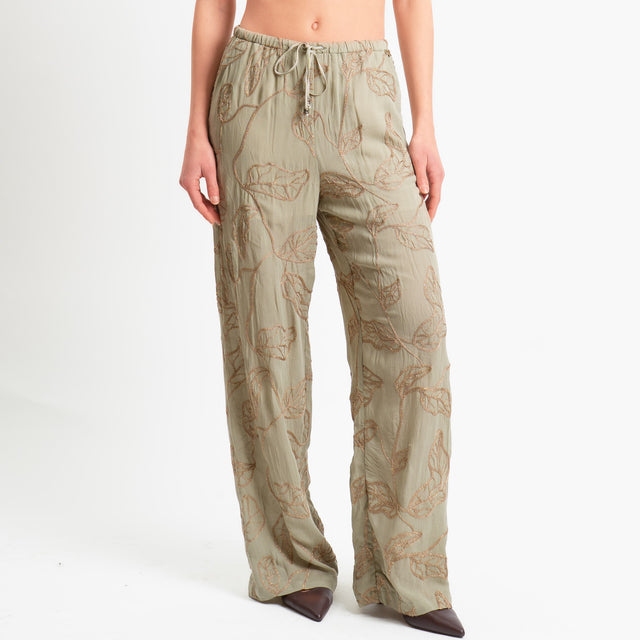 Philia Loft-Pantalone ricamato filo lurex - salvia