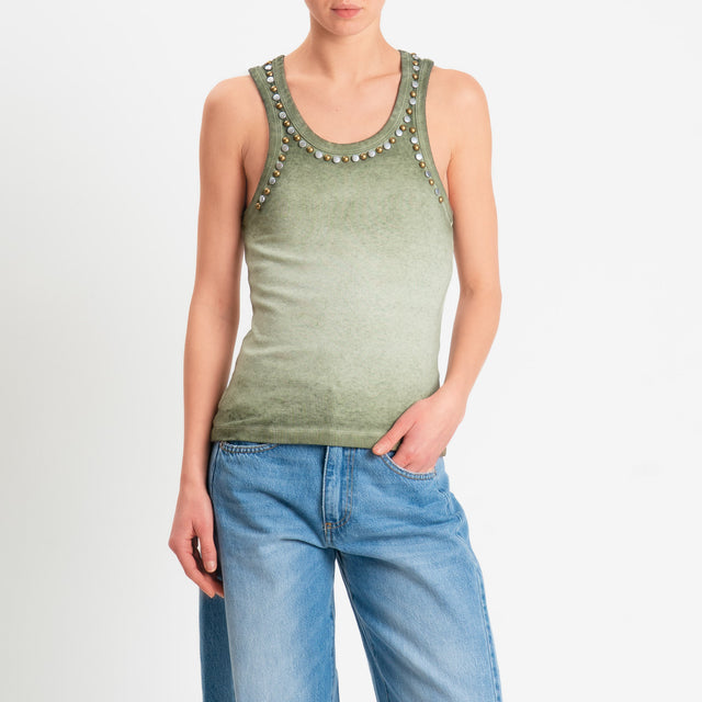 Philia Loft-Top a costine con borchie - militare