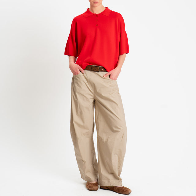 Philia Loft-Pantalone barrel in popeline di cotone- sabbia