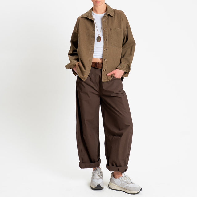 Philia Loft-Pantalone barrel in popeline di cotone - moro