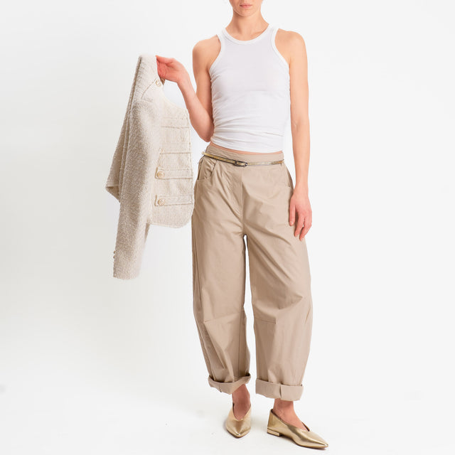 Philia Loft-Pantalone barrel in popeline di cotone- sabbia